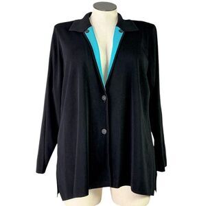 Exclusively Misook Cardigan Jacket Women 1X Black Blue Acrylic Long Sleeve